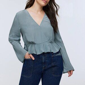Madewell Flowy Bell Sleeve Ruffled Hem Wrap Top Size 0/XS NWT